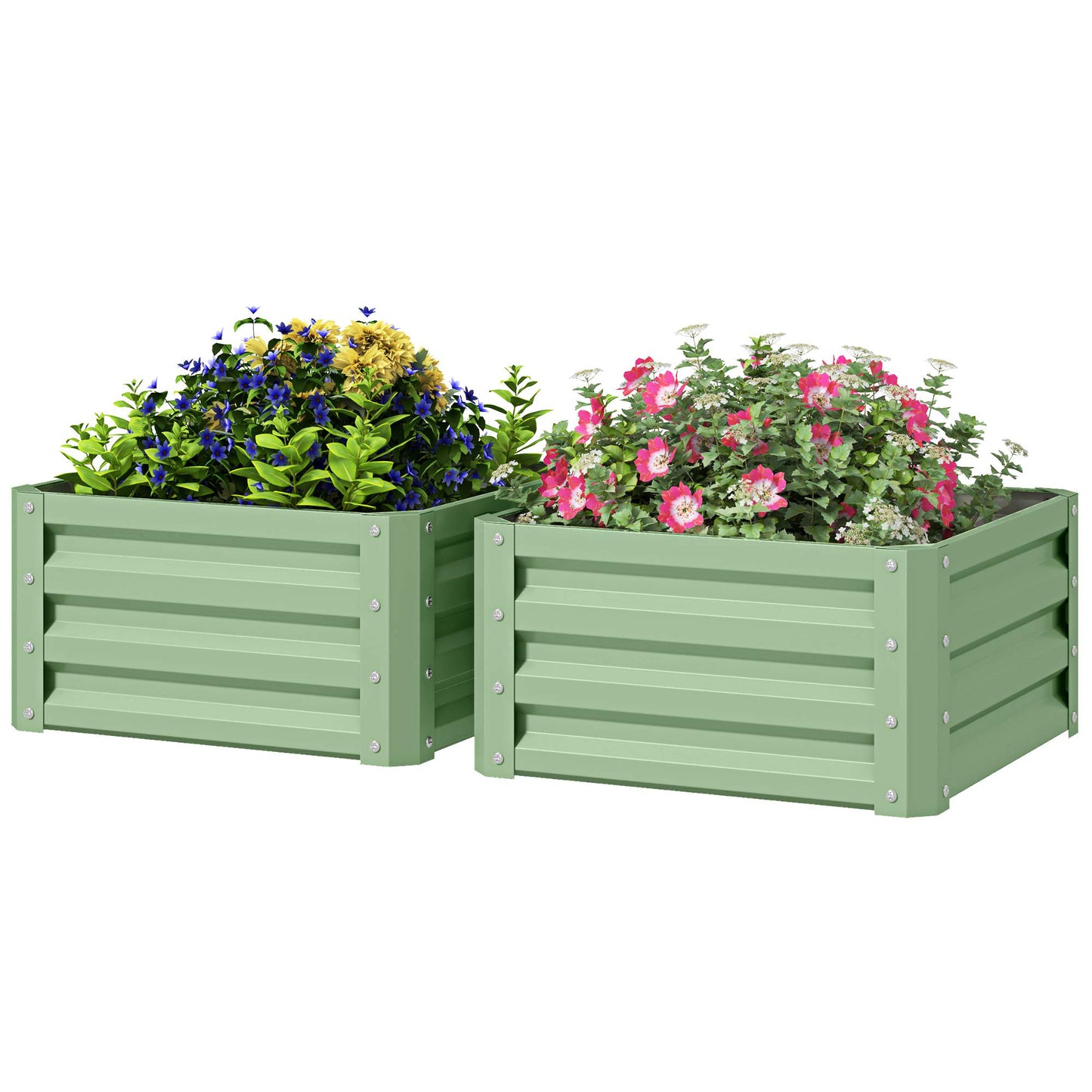 2Pcs 2' x 2' x 1' Galvanized Raised Garden Bed Kit, Square Outdoor Metal Planter Box with Open Bottom for Vegetables, Fl