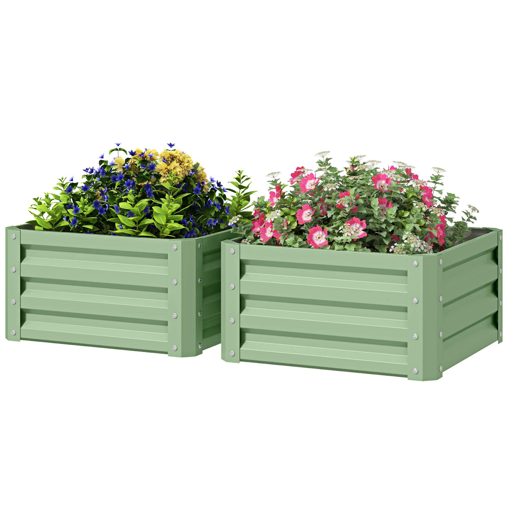 2Pcs 2' x 2' x 1' Galvanized Raised Garden Bed Kit, Square Outdoor Metal Planter Box with Open Bottom for Vegetables, Fl