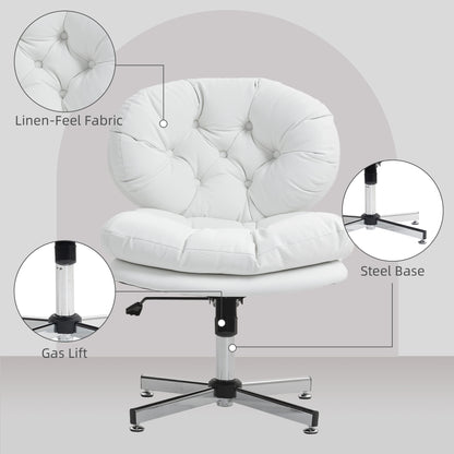 Computer Desk Chair, Armless Office Chair with Wide Padded Seat and Adjustable Height, White