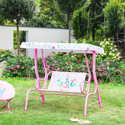 2-Seat Kids Porch Swing Chair, Children Outdoor Patio Furniture Lounge Chair for Garden, with Adjustable Canopy, Seat Be