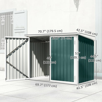 Outdoor Steel Wheelie Trash Can, Storage Shed With Double Door & Lid Rubbish Cover for 2 Trash Cans