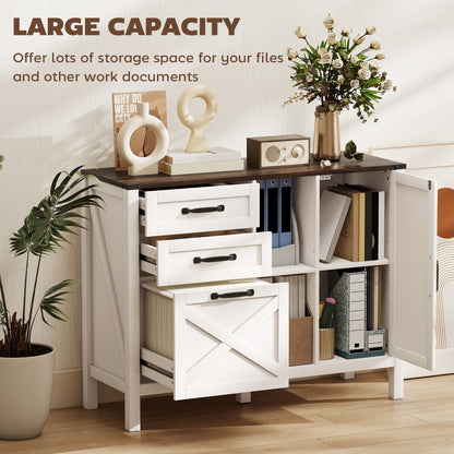 Lateral Filing Cabinet with Drawers, Shelves, Adjustable Hanging Bar for Home Office, Fit A4/Letter Files, White