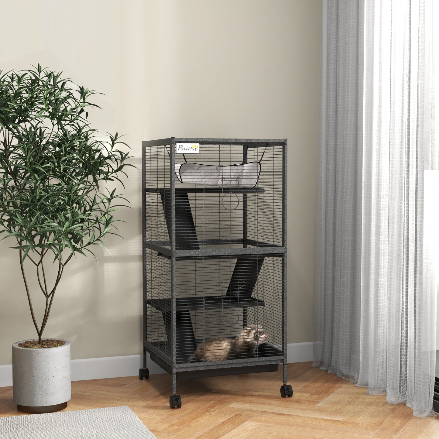 Steel Small Animal Cage for Ferret, Chinchilla, Kitten and Rabbit, Black