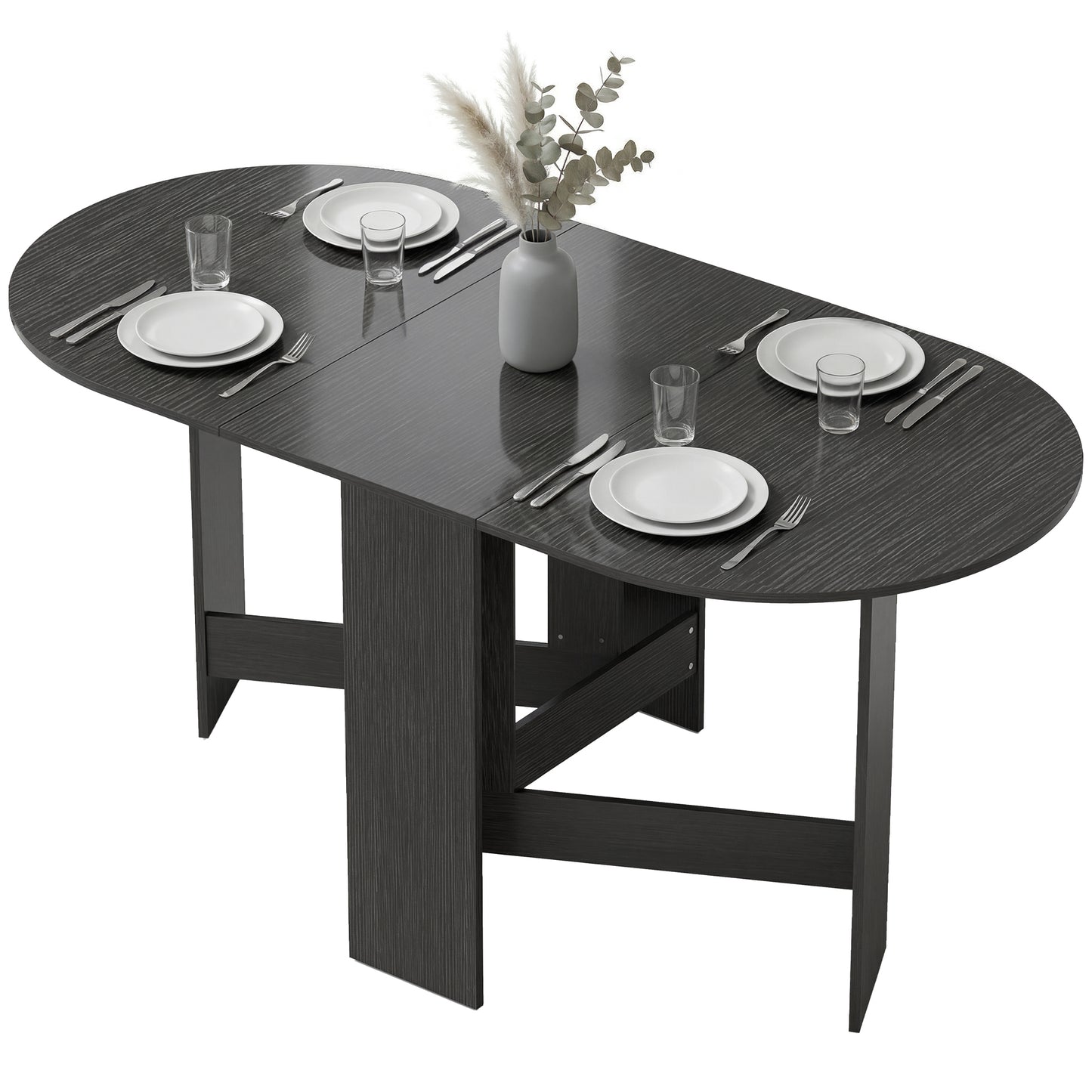 Oval Folding Dining Table, Space Saving Drop Leaf Kitchen Table for Dining Room, Living Room, Black
