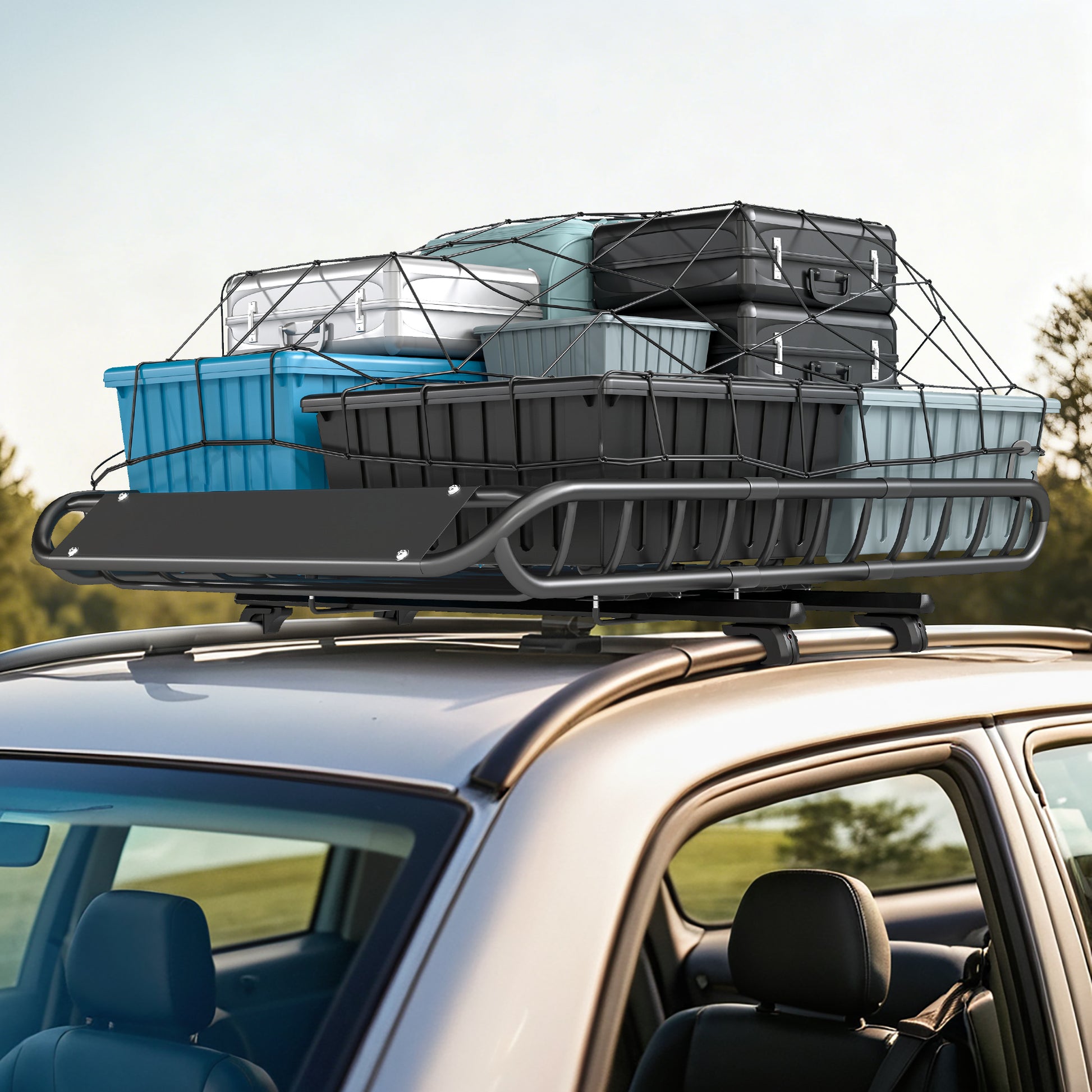 Soozier Roof Rack Cargo Carrier Basket, 150LBS Heavy Duty Roof Basket, 46" x 36" x 4.5" Rooftop Cargo Carrier for SUV, T