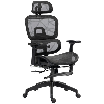 Mesh Office Chair with 3D Armrest, High Back Desk Chair with Lumbar Support, 135° Reclining, Adjustable Headrest, Black