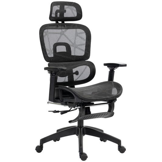 Mesh Office Chair with 3D Armrest, High Back Desk Chair with Lumbar Support, 135° Reclining, Adjustable Headrest, Black