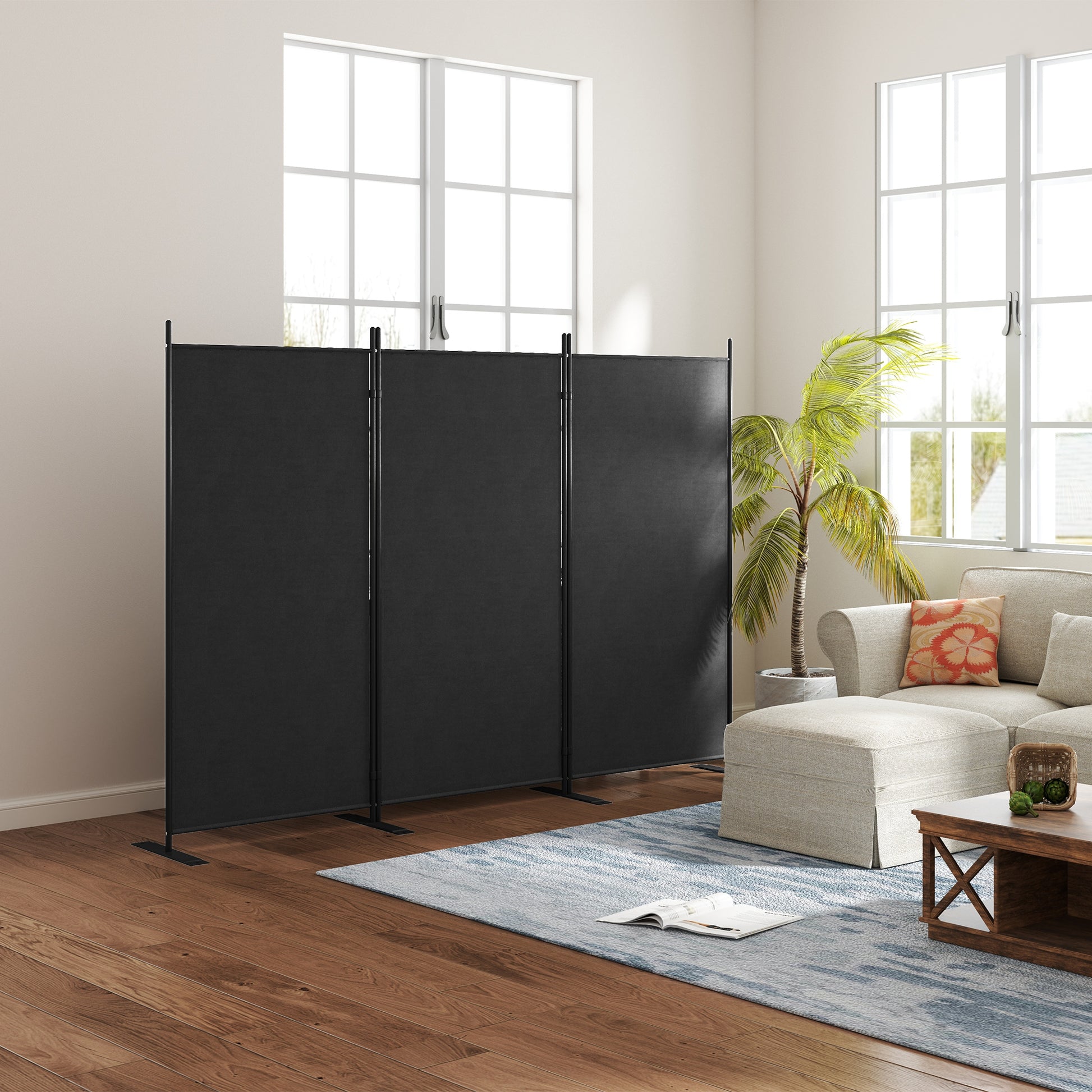 3 Panel Folding Outdoor Privacy Screen, 5.8FT Tall Room Divider with UV30+ Protection, Freestanding Privacy Panel Partit