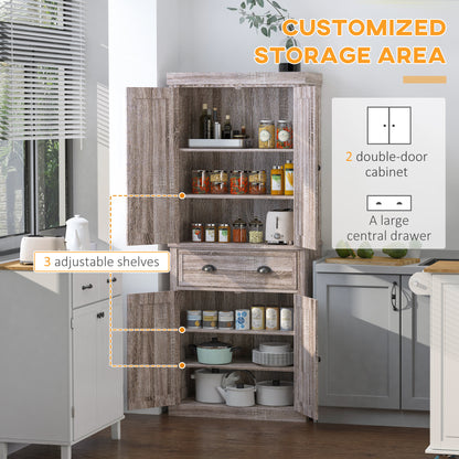 Long Standing Kitchen Cabinet w/ 2 Drawers MDF Board, Wood Grain