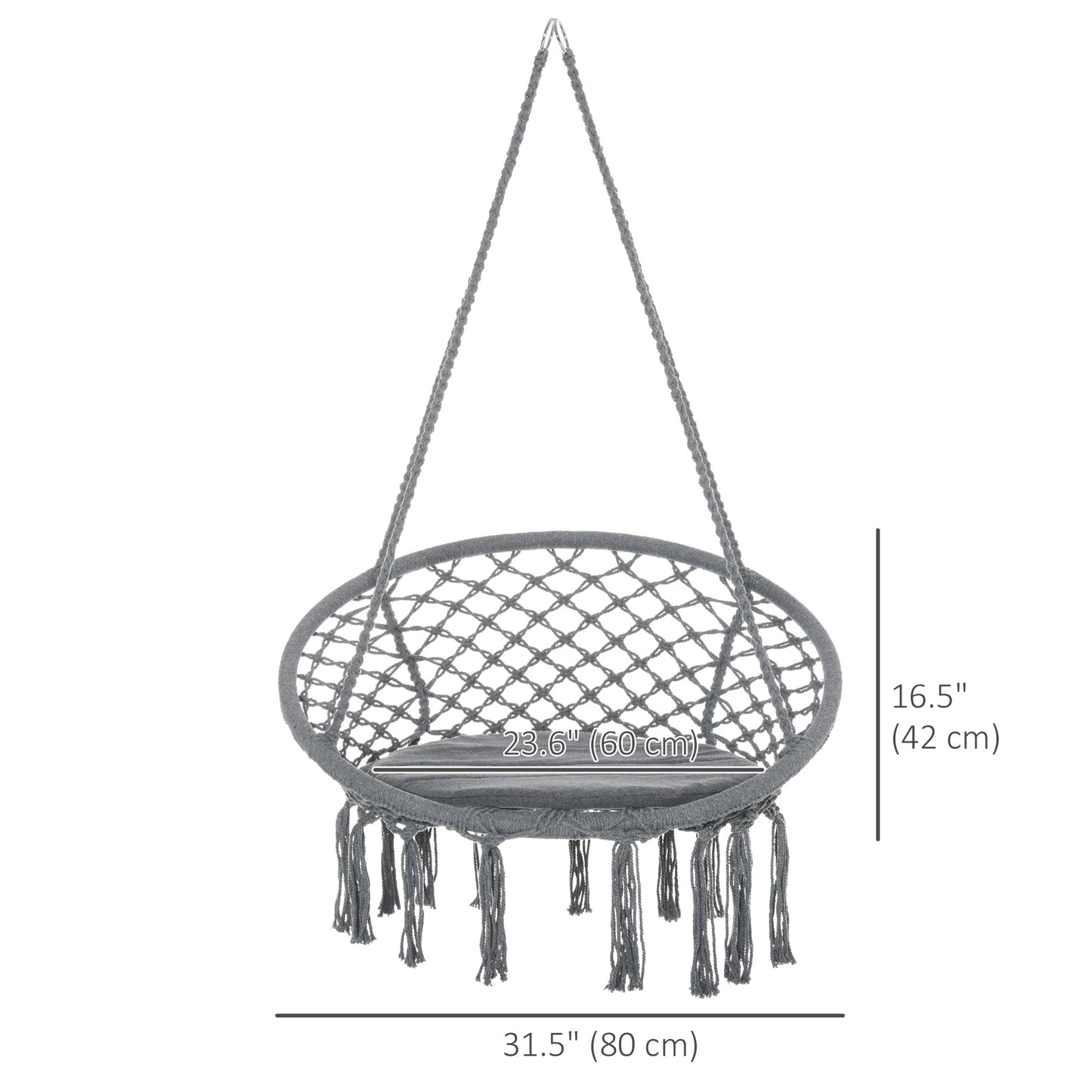 Patio Hammock Chair, Hanging Rope Hammock Swing for Indoor & Outdoor Use with Backrest, Cotton-Polyester Blend, Fringe T