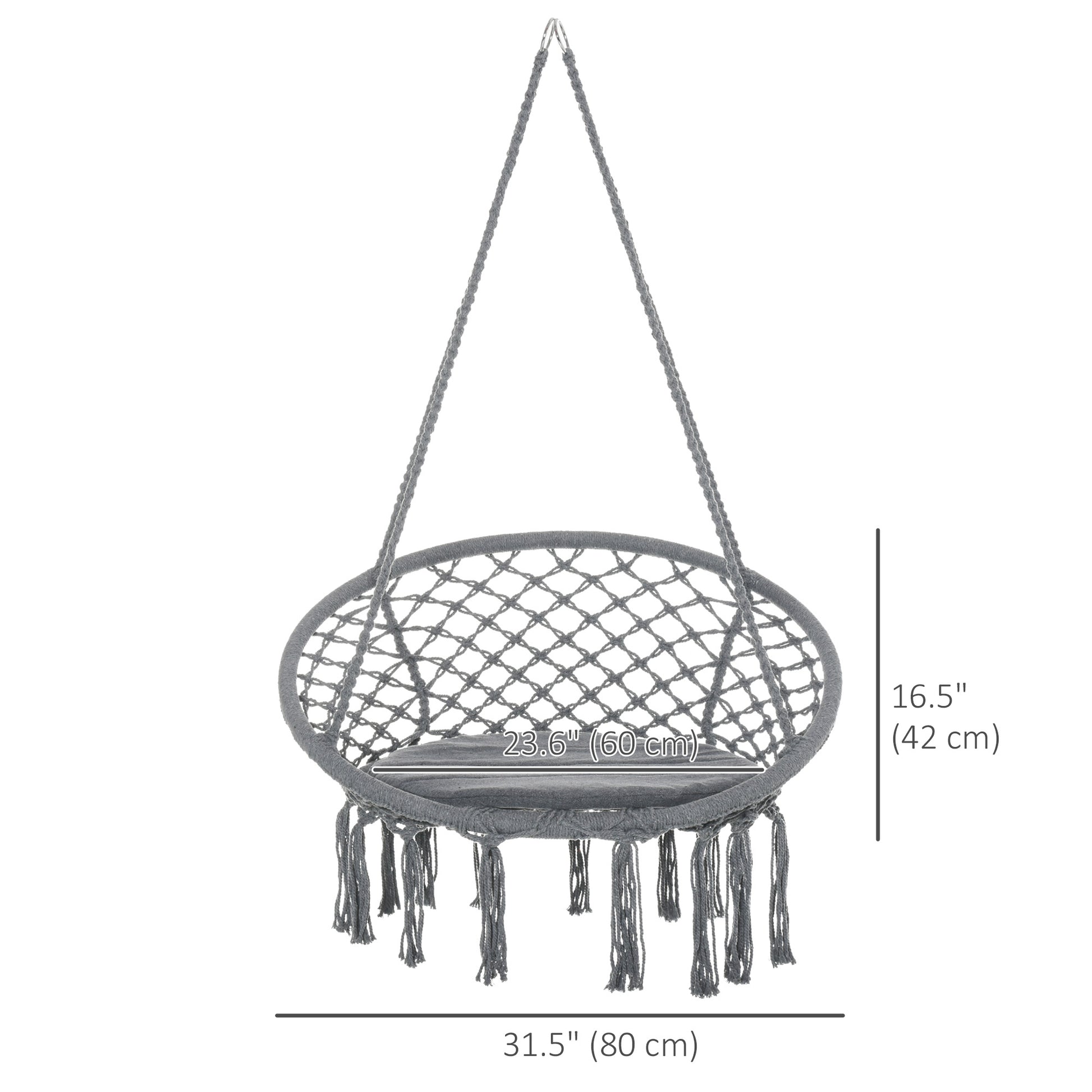 Patio Hammock Chair, Hanging Rope Hammock Swing for Indoor & Outdoor Use with Backrest, Cotton-Polyester Blend, Fringe T