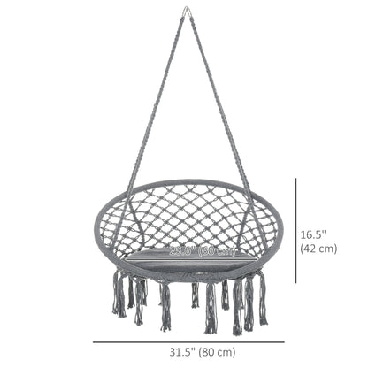 Patio Hammock Chair, Hanging Rope Hammock Swing for Indoor & Outdoor Use with Backrest, Cotton-Polyester Blend, Fringe T