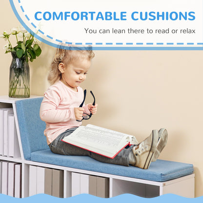 Multi-Purpose Bookshelf with 5 Cubes, 5-Cubby Bookcase with Cushioned Reading Nook and Storage Shelves, Blue