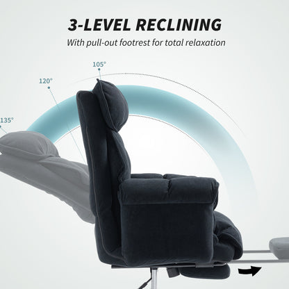 Desk Chair, Computer Office Chair with Footrest, Adjustable Backrest and Headrest, Black