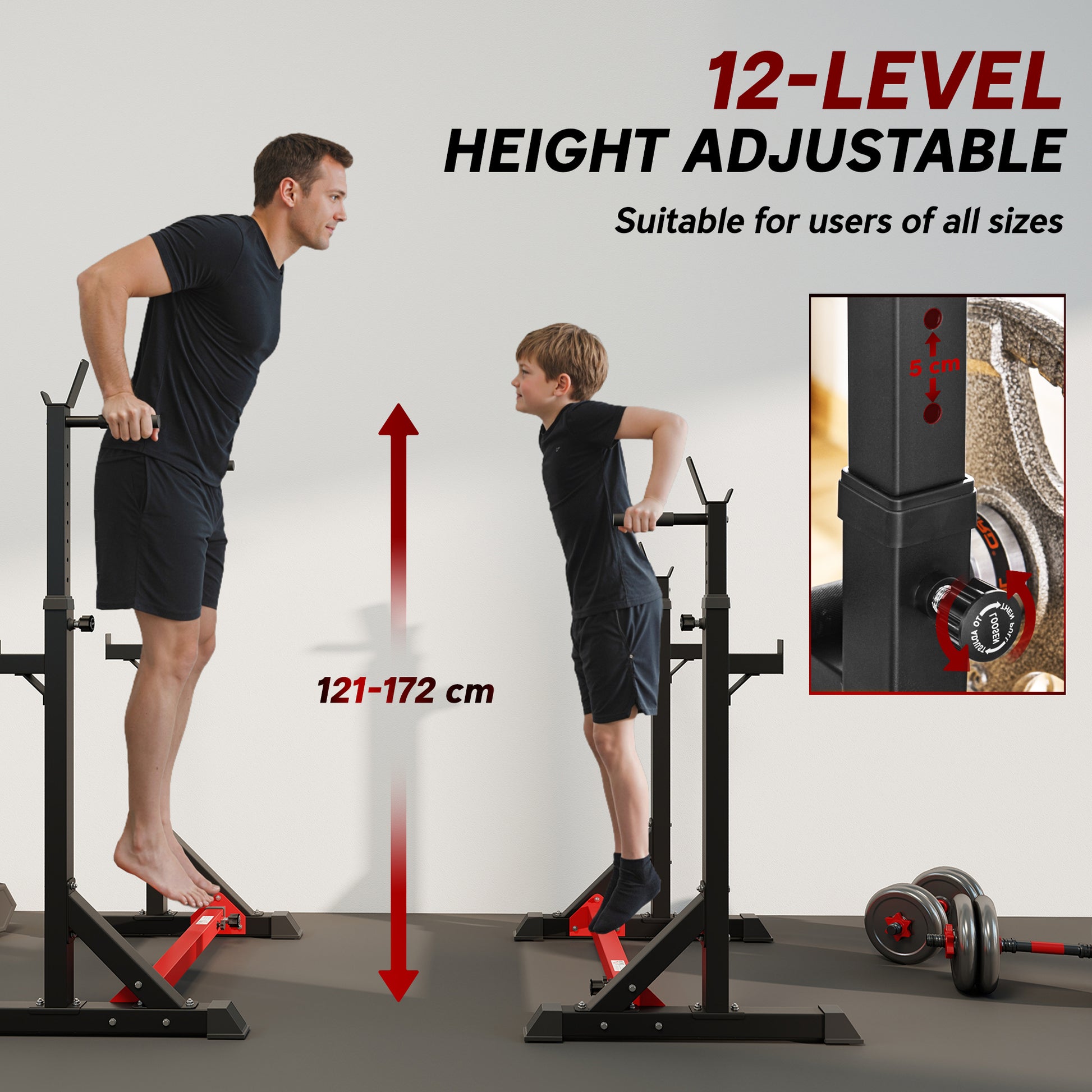 Soozier Squat Rack, Power Rack with Adjustable Height & Width, Strength Training Equipment with Barbell Storage Racks & 