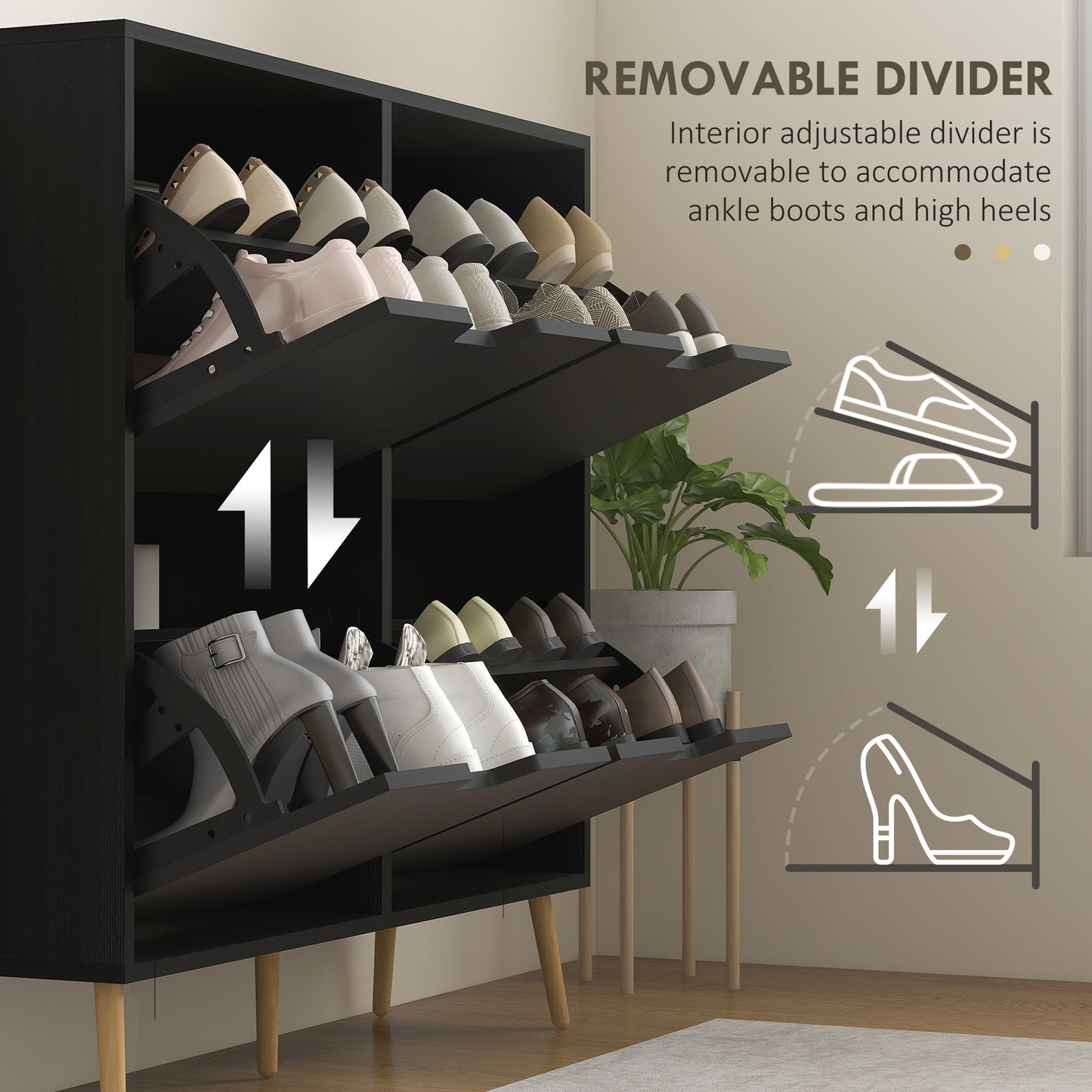 Shoe Storage Cabinet with 4 Flip Drawers and Adjustable Shelf, Shoe Cabinet for 8-16 Pairs of Shoes, Black
