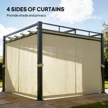 10' x 10' Outdoor Gazebo, Retractable Pergola Canopy with Curtains, UPF30+ Free Standing Metal Pergola Kit, Beige