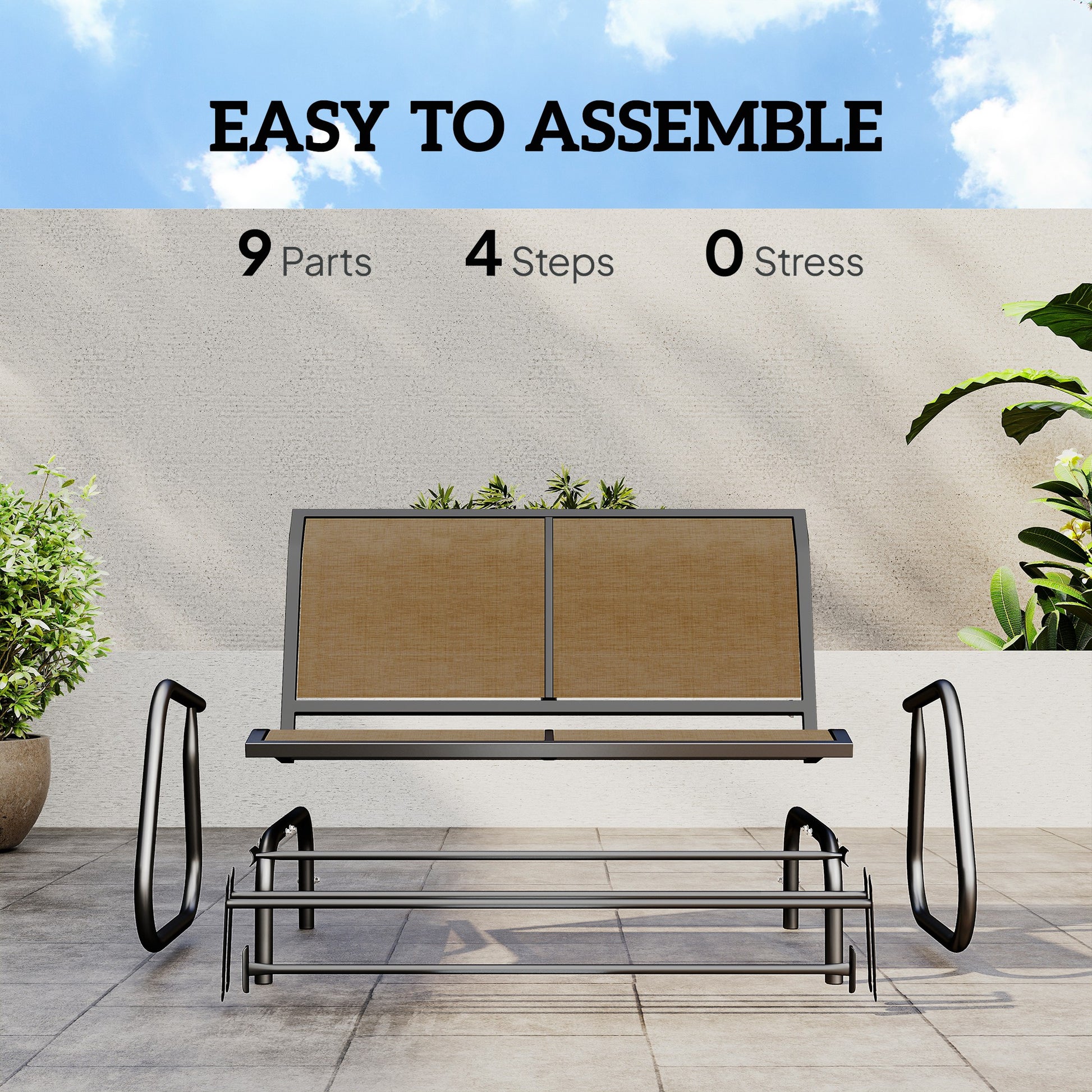 Outdoor Glider Bench, 2 Person Patio Glider Chair, Gliding Outdoor Garden Loveseat Swing Bench with Breathable Mesh Fabr