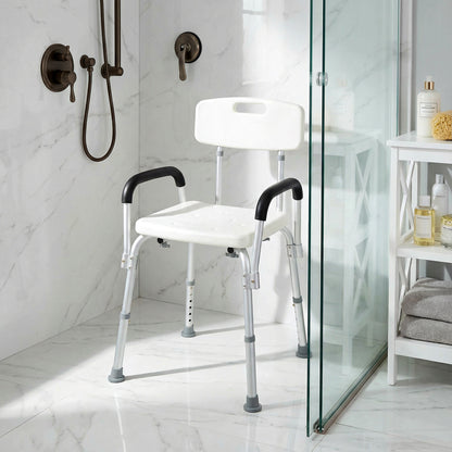 Adjustable Medical Shower Chair with Back, Bathtub Bench Bath Seat with Padded Arms, Non Slip Tub Safety for Disabled, S