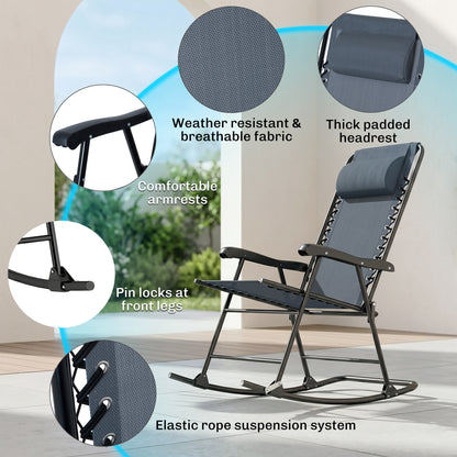 3pc Patio Rocking Chair Set, Folding Outdoor Rocking Chairs and Table Bistro Set w/ Breathable Mesh Seat & Backrest, Hea