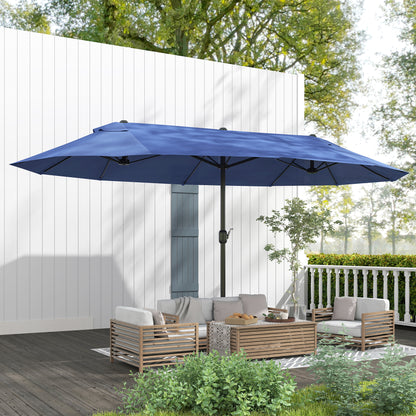 15ft Double-sided Patio Umbrella with Twin Canopy, Extra Large Outdoor Parasol with Crank for Pool, Deck, Market, Blue