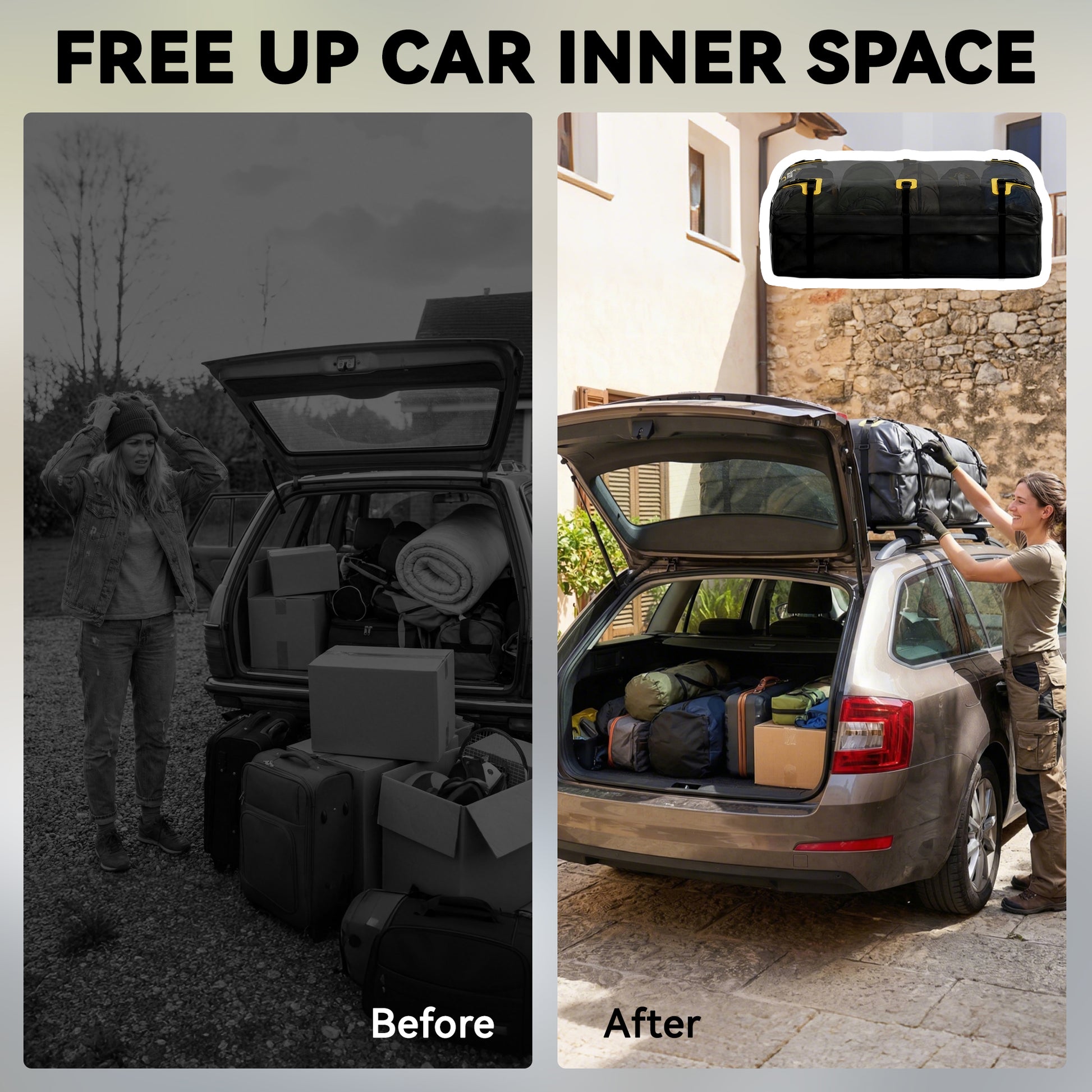 Rooftop Cargo Carrier, 21 Cubic Feet Waterproof Soft-Shell Car Roof Storage Bag with Door Hooks, Anti-Slip Mat