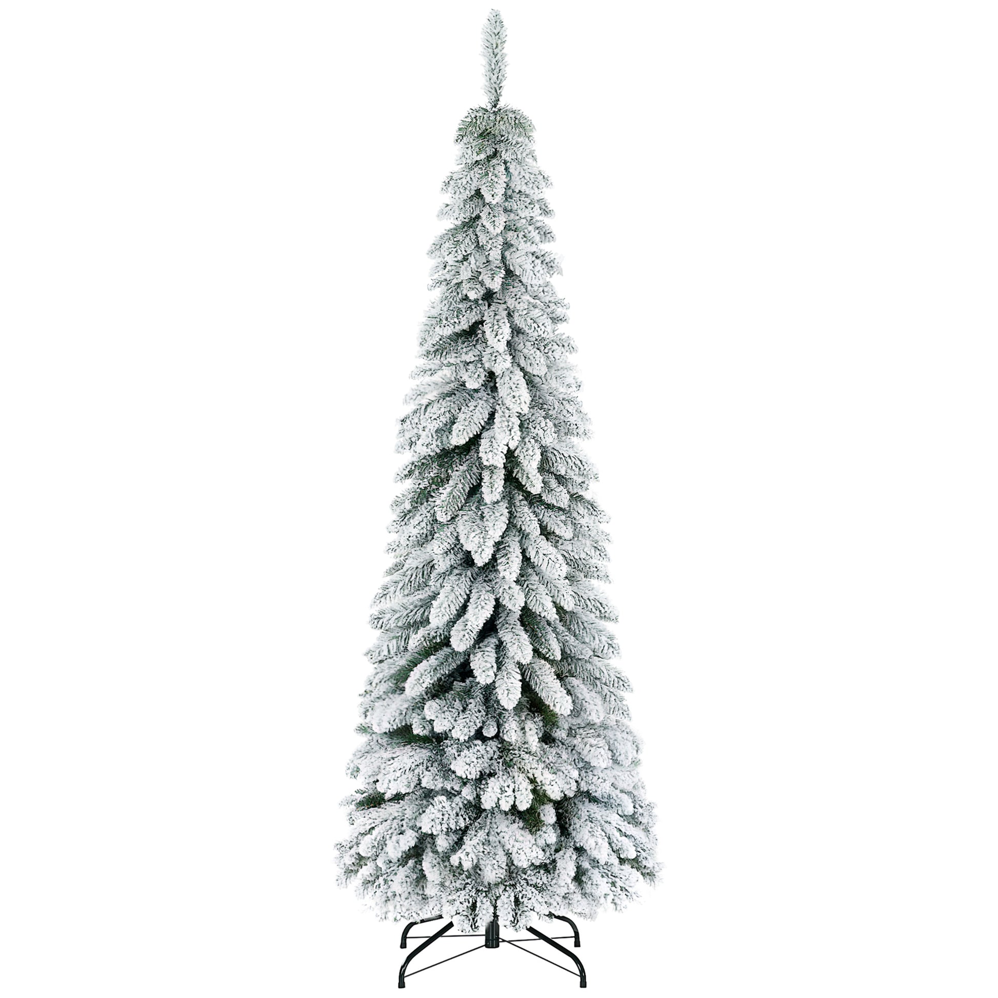6' Artificial Slim Flocked Christmas Trees, with Snow Frosted Branches, Downswept Shape, Steel Base