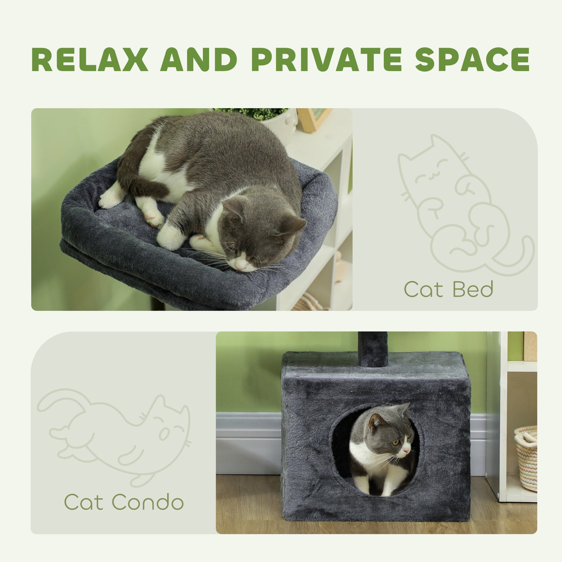 53" Cat Tree, Cat Tower with Scratching Posts, Cat Condo, Beds, Platforms, Toy Balls for Indoor Cats, Dark Grey