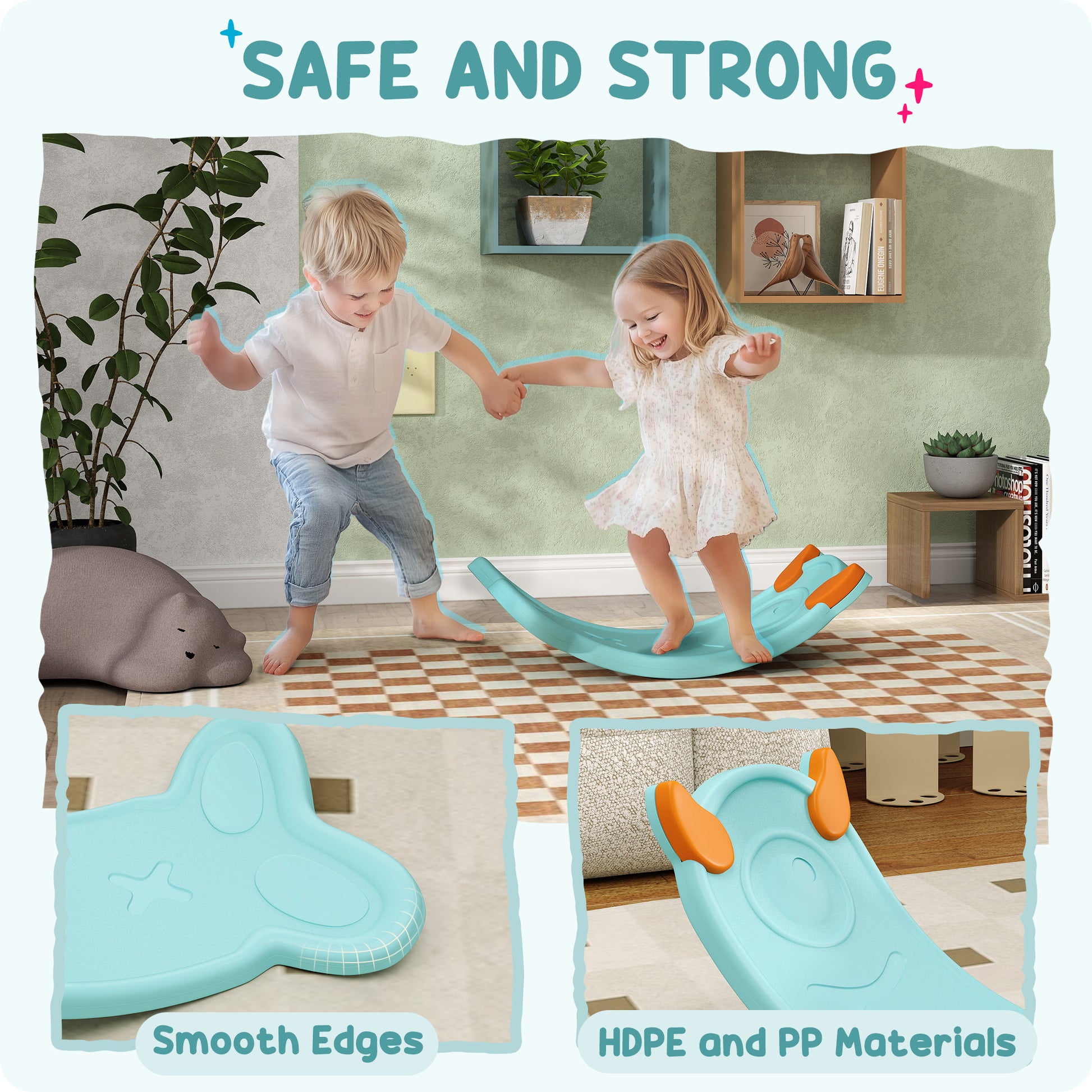Qaba 24.4" Kids Balance Board, Wobble Board Toddler Curved Rocker, Preschool Balance & Sensory Play Toy, Ages 3-6 Light 
