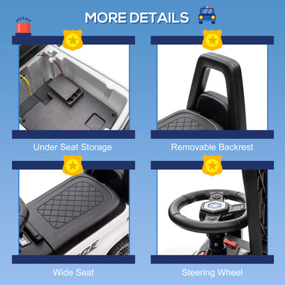 VarietyKart Kids Ride On Sliding Car with Hidden Under Seat Storage, Ride On Police Car for Toddler with Megaphone, Anti