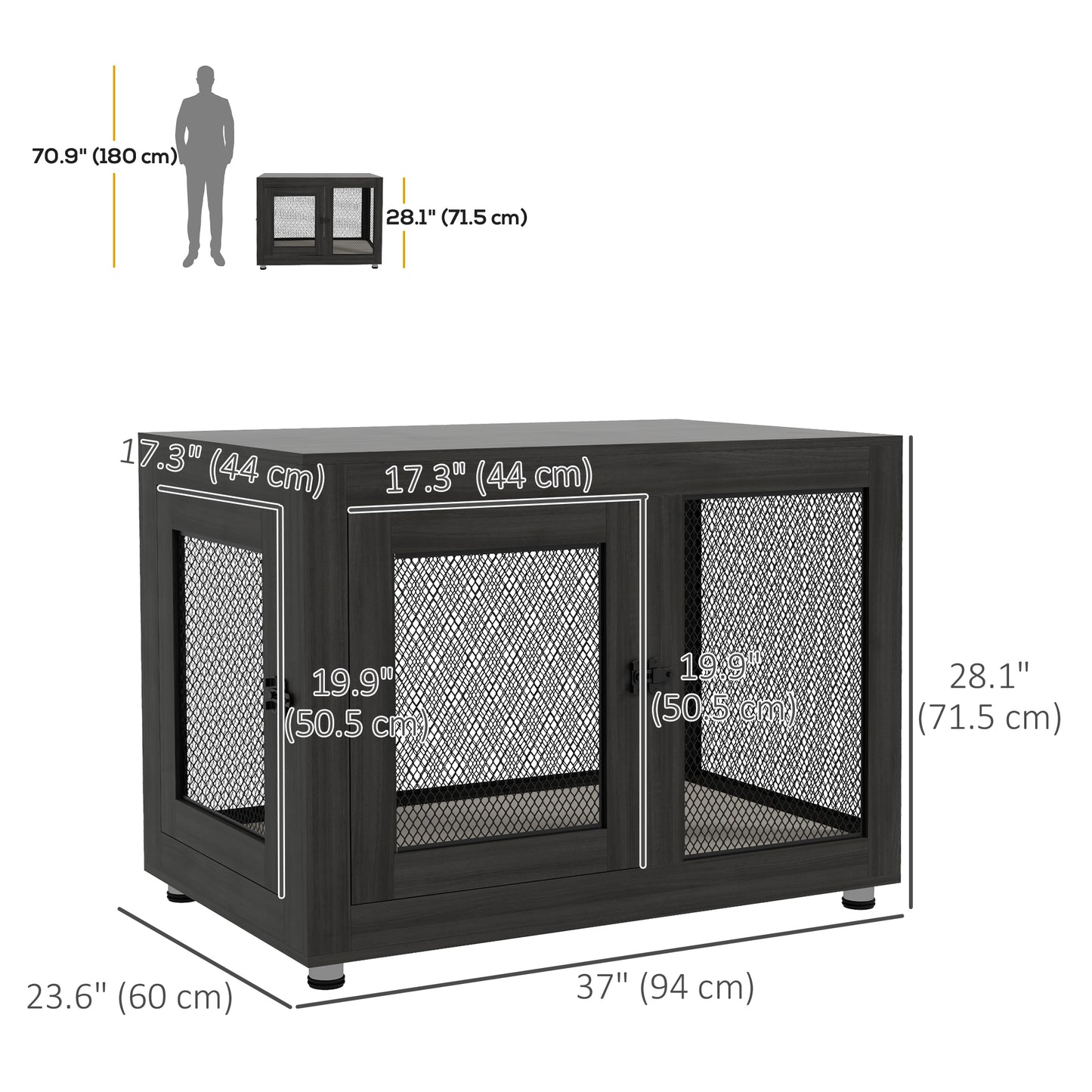 Pet Crate End Table with Water-resistant Cushion or Large Medium Dogs, Black