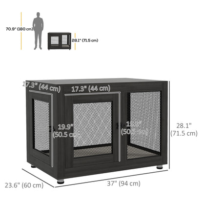 Pet Crate End Table with Water-resistant Cushion or Large Medium Dogs, Black