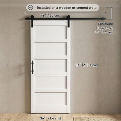 36"x84" Sliding Barn Door with Hardware Kit, Shaker Style Sliding Door with Handle, Track, Floor Guide, White Wood Grain