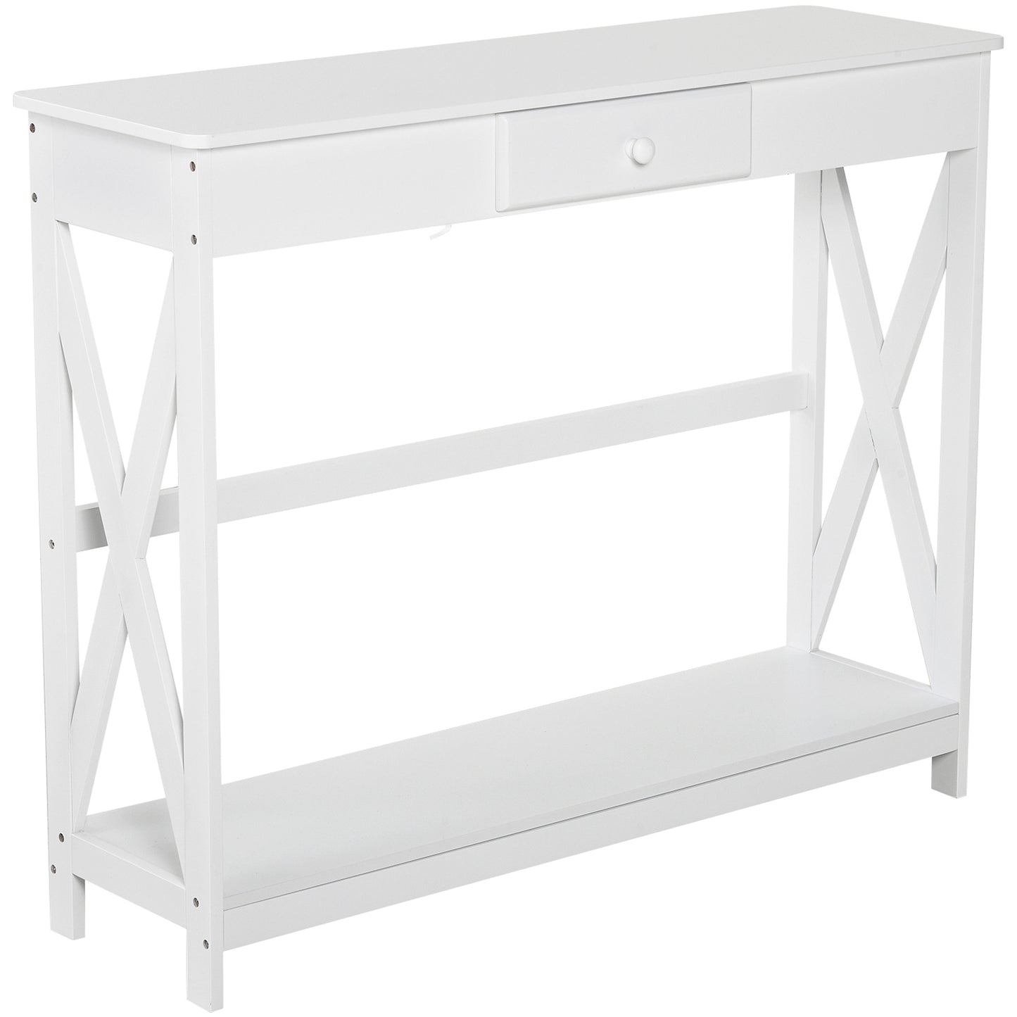 39" Console Table, 2 Tier X-Design Narrow Entryway Table with Drawer and Storage Shelf for Behind Couch, Living Room, Ha
