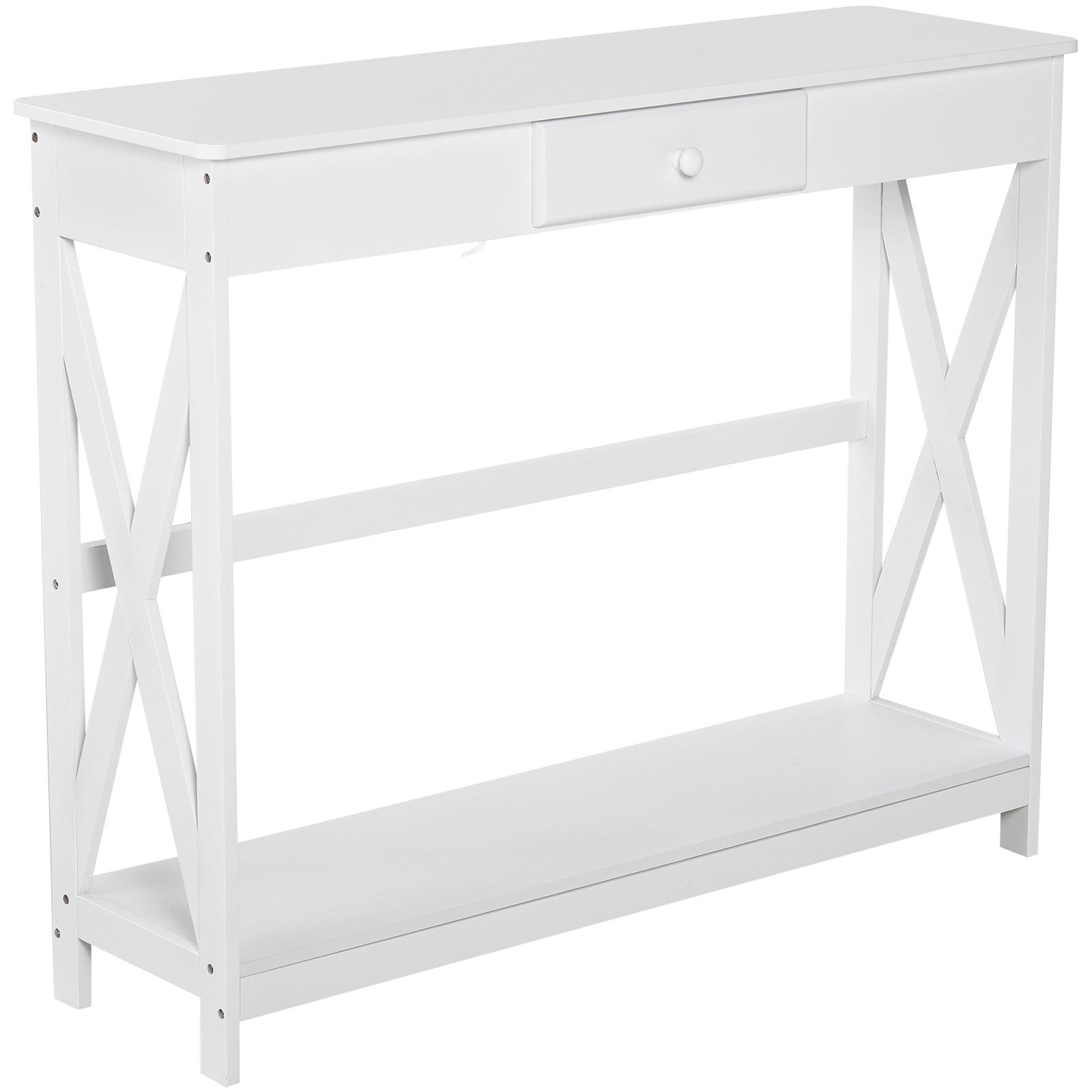 39" Console Table, 2 Tier X-Design Narrow Entryway Table with Drawer and Storage Shelf for Behind Couch, Living Room, Ha