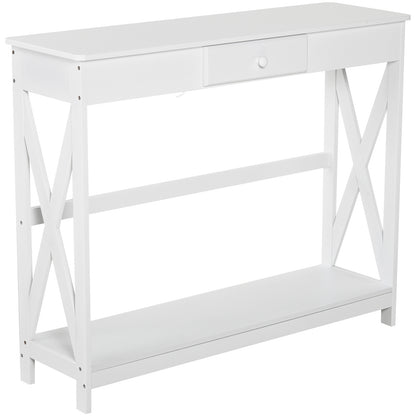 39" Console Table, 2 Tier X-Design Narrow Entryway Table with Drawer and Storage Shelf for Behind Couch, Living Room, Ha