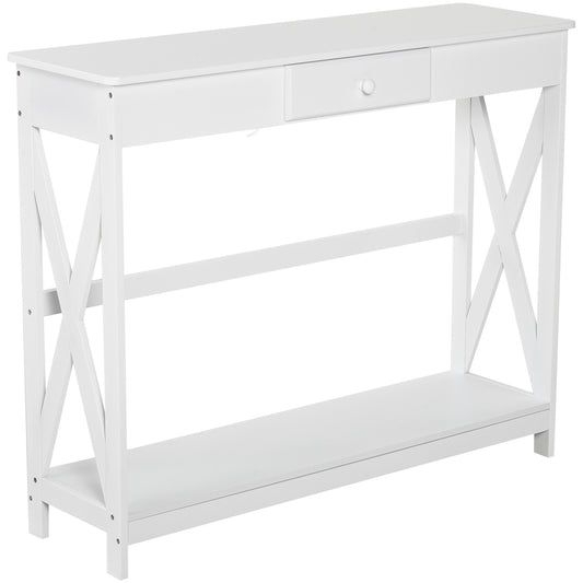39" Console Table, 2 Tier X-Design Narrow Entryway Table with Drawer and Storage Shelf for Behind Couch, Living Room, Ha