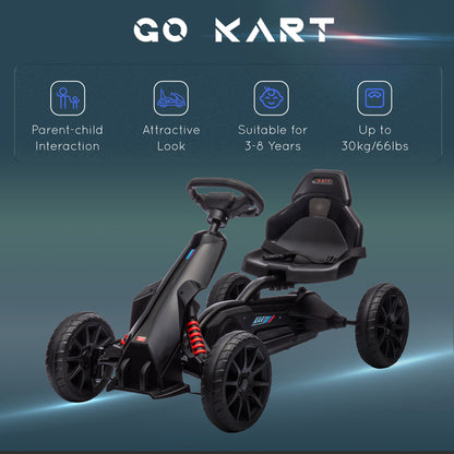 VarietyKart Pedal Go Kart with Adjustable Seat, Forward, Backward, Handbrake, Shock Absorption for 3-8 Years, Black