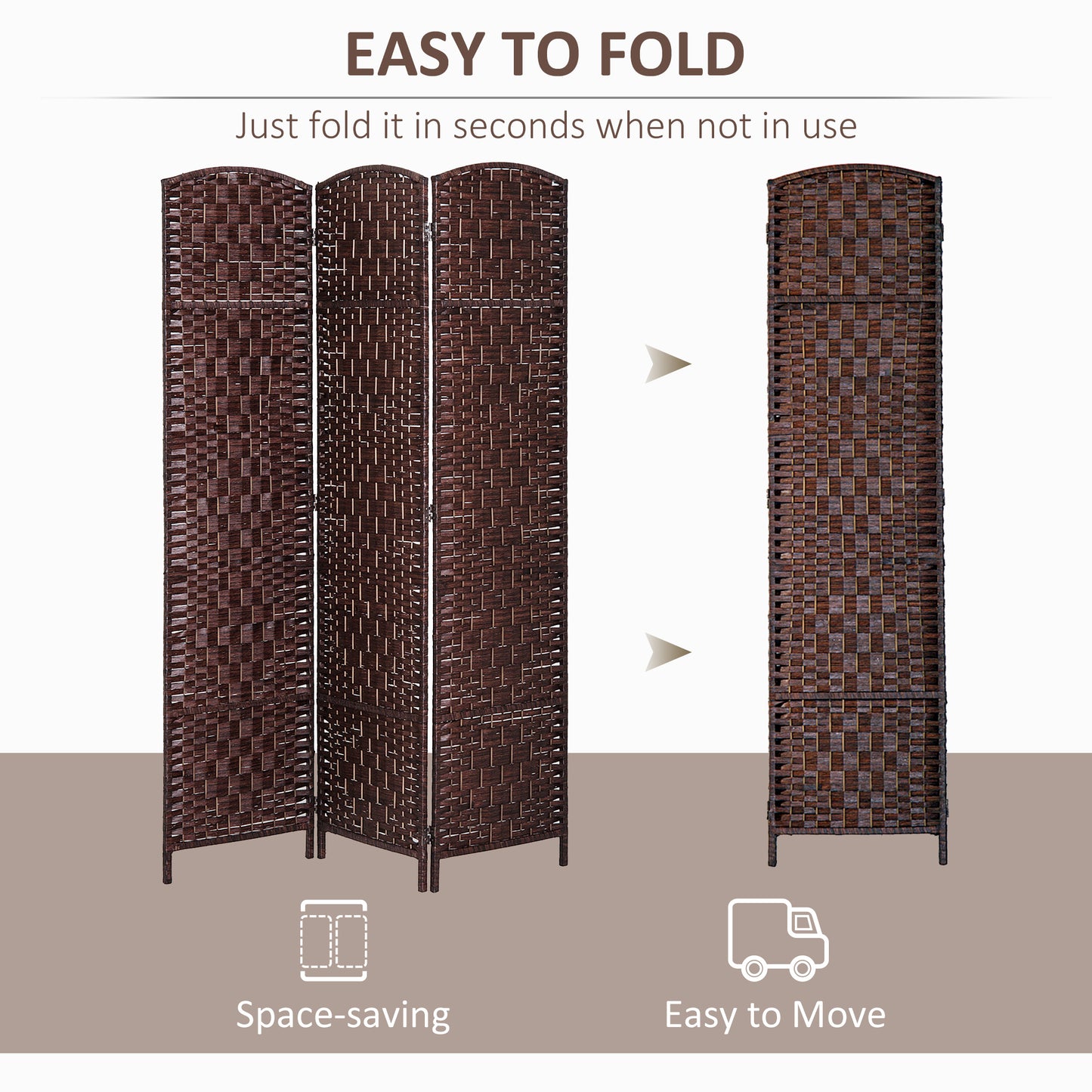 6ft Folding Room Divider, 3 Panel Wall Partition with Wooden Frame for Bedroom, Home Office, Brown