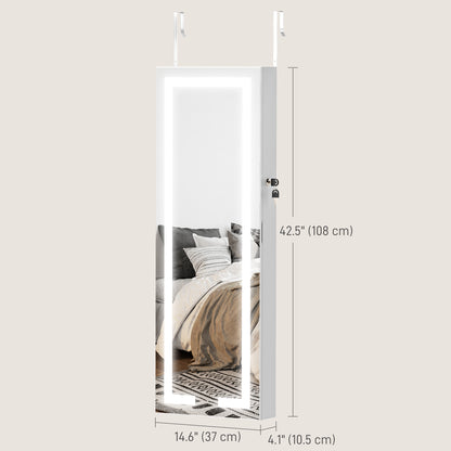 LED Lighted Jewelry Armoire with Mirror Jewelry Cabinet with Storage Lockable Door/Wall Mounted Jewelry Organizer, White