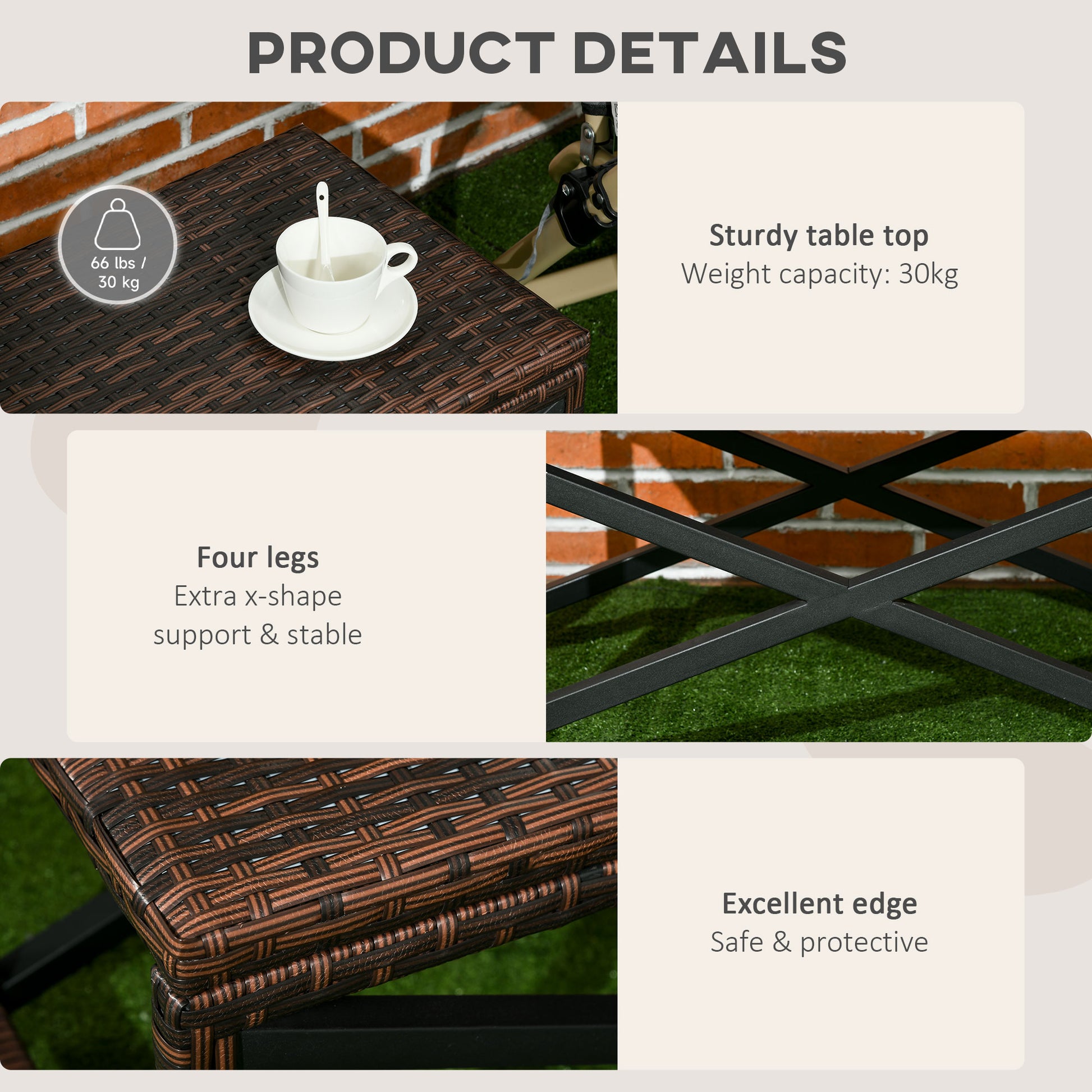 Patio Wicker End Table, Outdoor PE Rattan Side Table, with Plastic Board Under the Full Woven Table Top for Patio, Garde