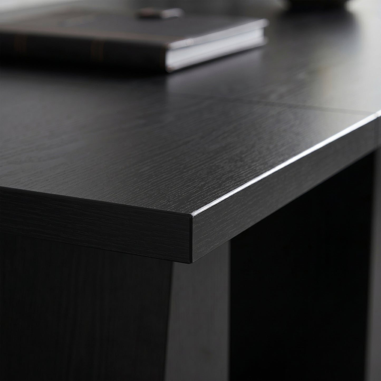 63 Inch Computer Desk with Trapezoidal Frame Light Black Wood Grain