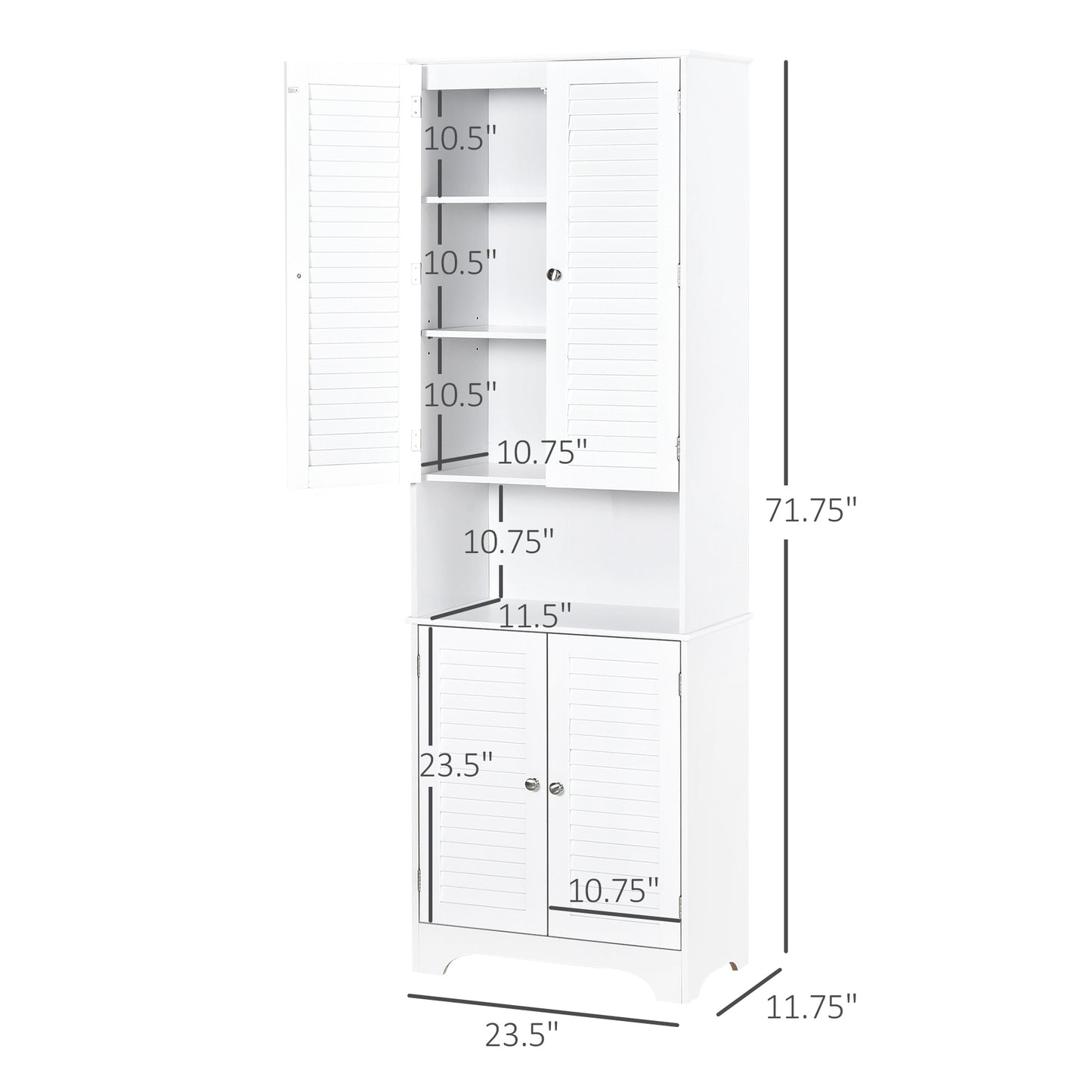 Tall Bathroom Storage Cabinet, Slim Bathroom Cabinet with 4 Shutter Doors and Adjustable Shelves, Toilet Vanity Cabinet,