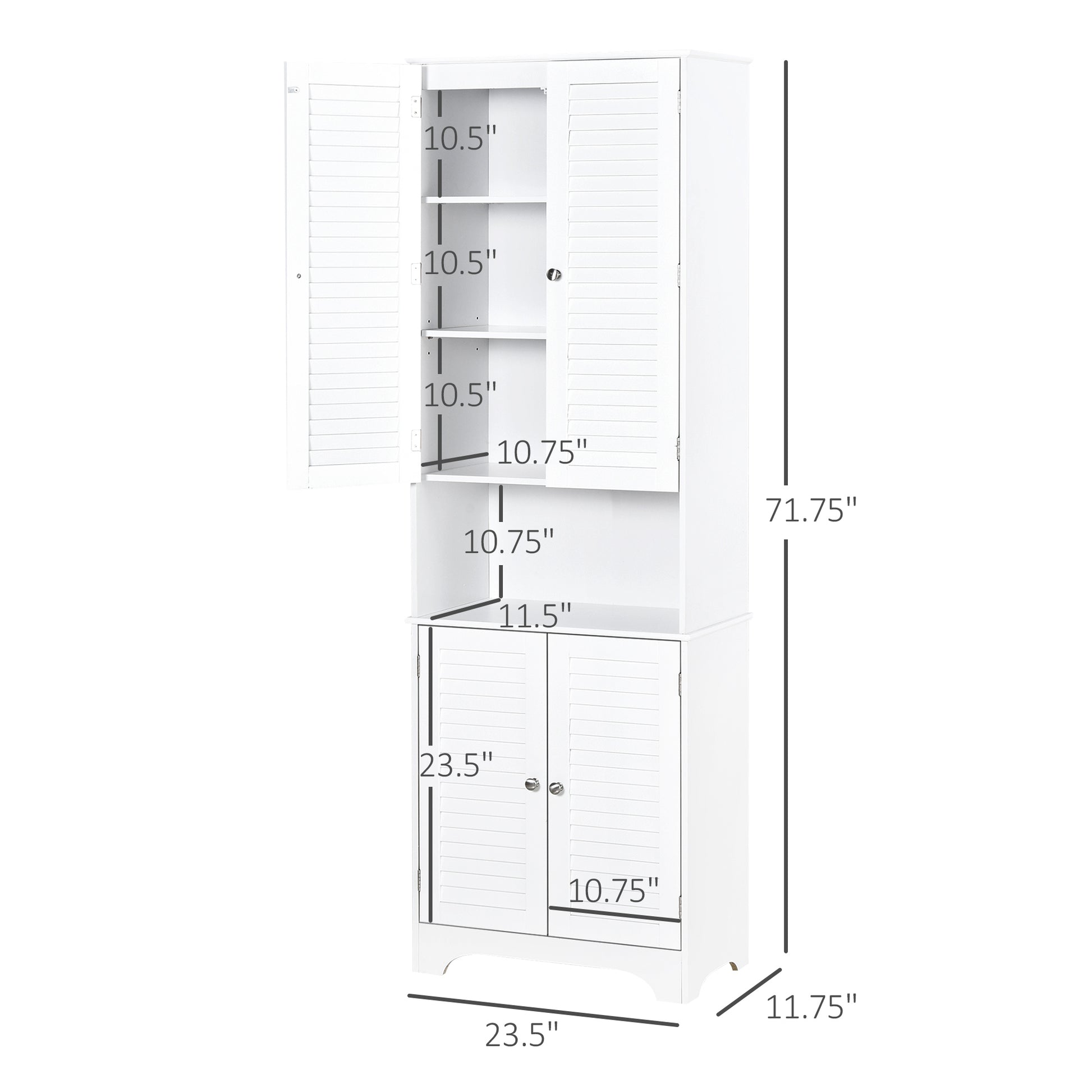 Tall Bathroom Storage Cabinet, Slim Bathroom Cabinet with 4 Shutter Doors and Adjustable Shelves, Toilet Vanity Cabinet,