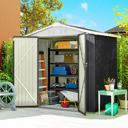 6.5' x 4'  Outdoor Storage Shed, Metal Garden Shed with Lockable Double Doors, 4 Vents, Dark Grey