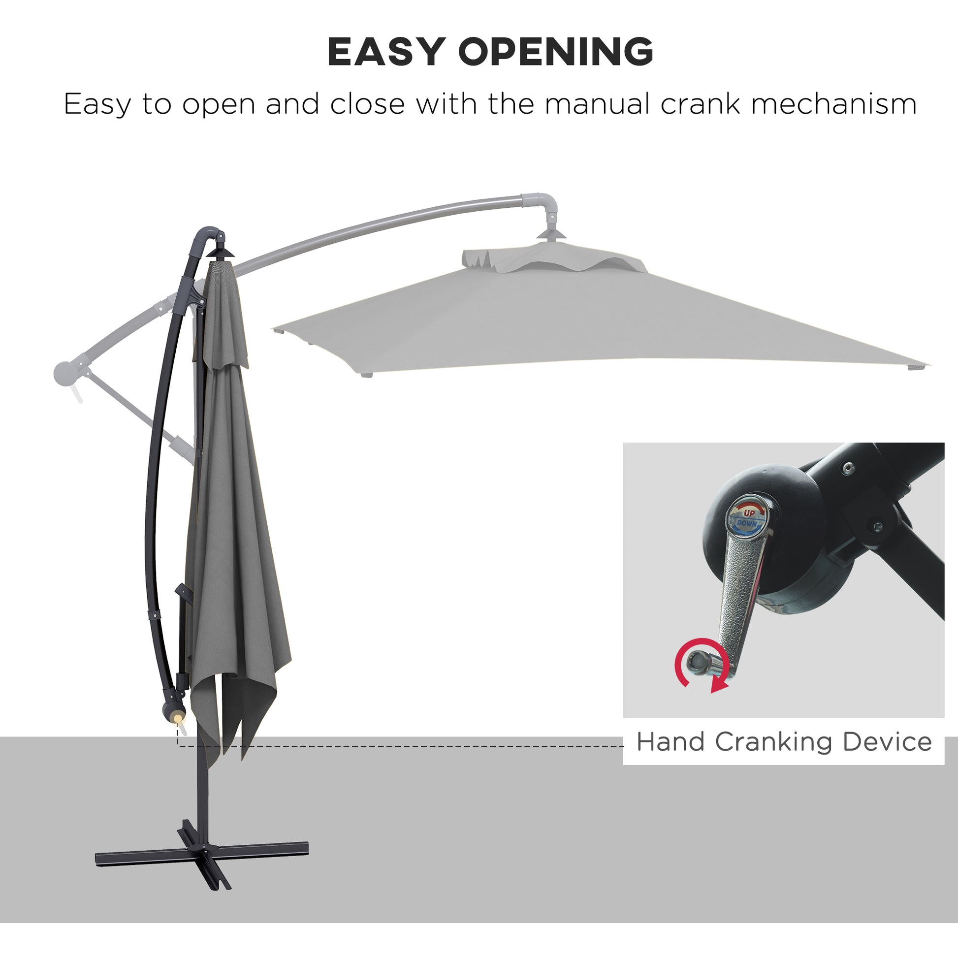 3(m) patio offset umbrella, with Cross Base - Dark Grey