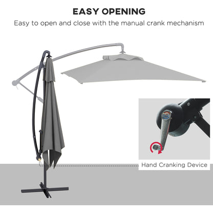 3(m) patio offset umbrella, with Cross Base - Dark Grey