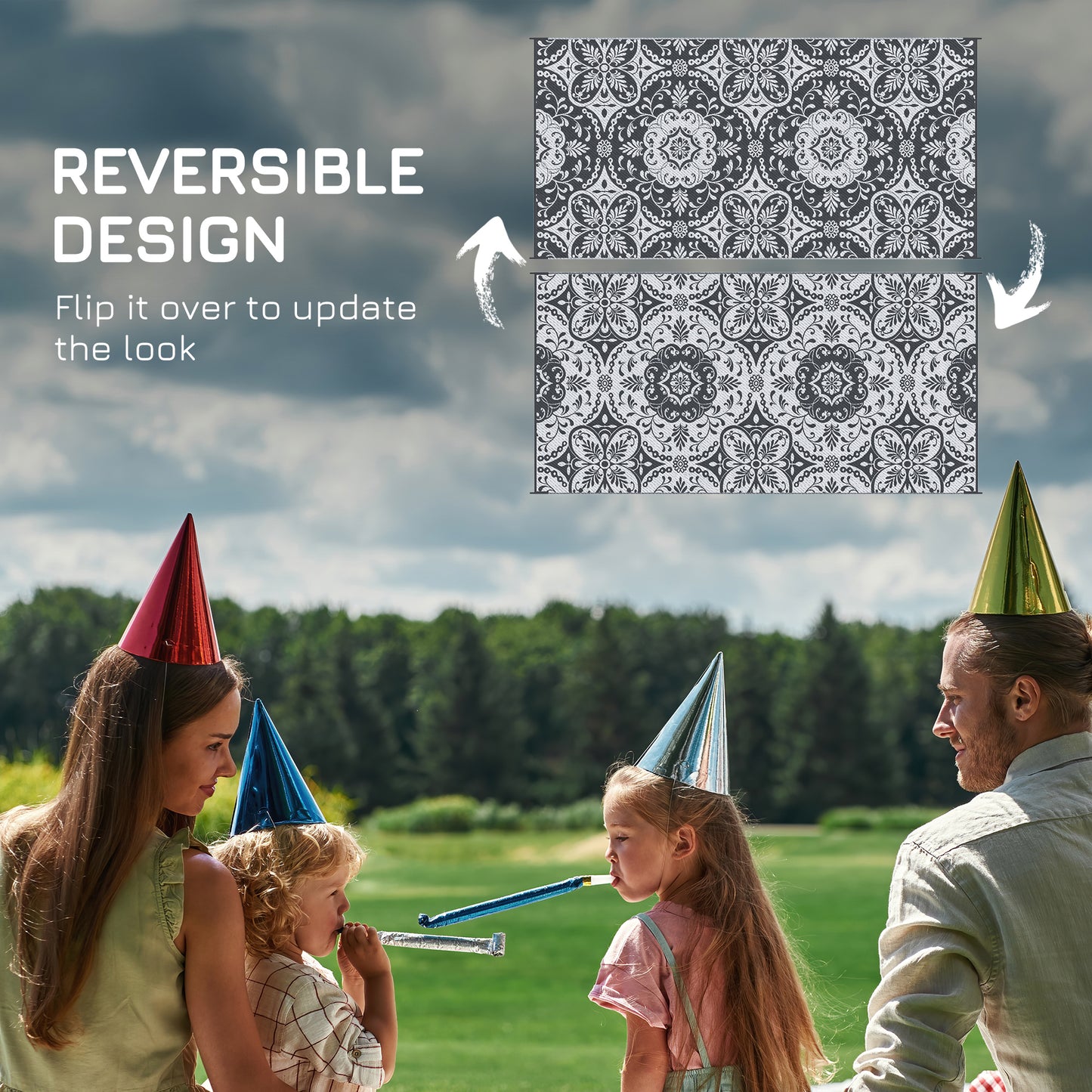 Portable Outdoor Rug with Carry Bag, 9' x 18' Reversible Mat, Waterproof Plastic Straw RV Rug for Backyard, Deck, Picnic