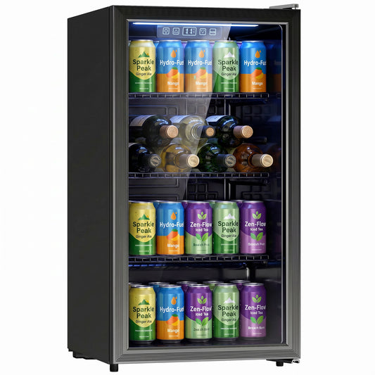 3.2 Cu.Ft Beverage Refrigerator, 139 Can Beverage Fridge Cooler with Double-Layer Glass Door