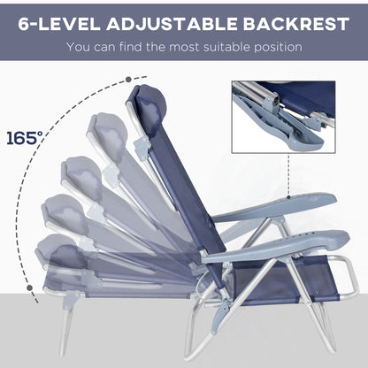 Set of 2 Camping Chairs, Beach Chairs with Adjustable Backrest and Headrest, Folding Chair for Outdoor, Dark Blue